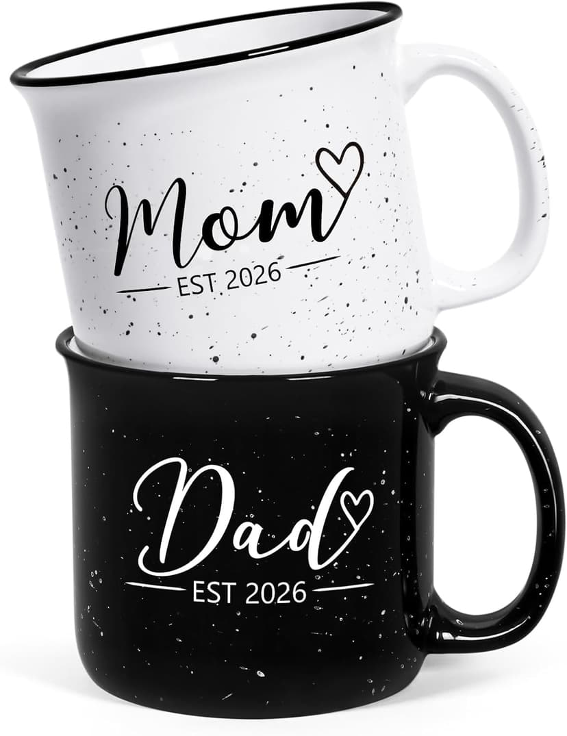 Maustic Mom and Dad Mugs, New Parents Gifts for Couples, New Mom and Dad Est 2026 Gifts for Expecting First Time Parents, 15 Oz
