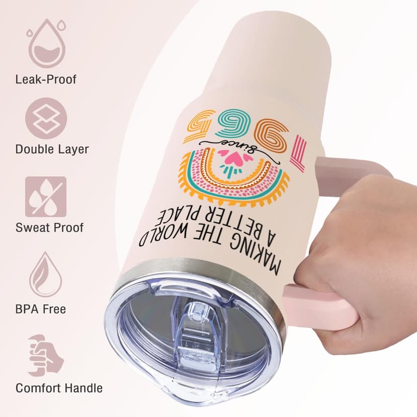 60th Birthday Gifts for Women Her, Cool 1965 60 th Birthday Gifts for Woman Turning 60 Year Old, 60th Birthday Decorations for Women Mom, 60th Birthday Gifts Ideas, 60 and Fabulous 40oz Tumbler Cup