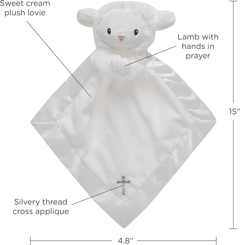 Baby Aspen Bedtime Blessings Lamb Lovie for Babies Security Blanket, Rattle, Newborn Baby Toy, White, 1 Count (Pack of 1)