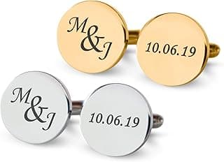 Custom engraved cufflinks for men, personalized wedding gift for groom, father of the bride & groom dad, best men, customized gold & silver cufflinks with dates, quotes or couples initials from bride