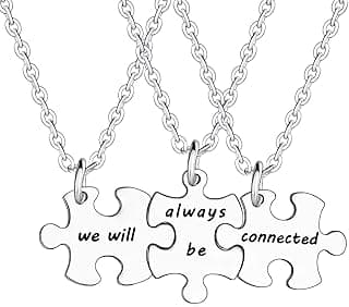 YEEQIN 3PCS We Will Always Be Connected Necklace Set, Best Friends Necklace for 3, Friendship Jewelry Gift for Sisters Friends