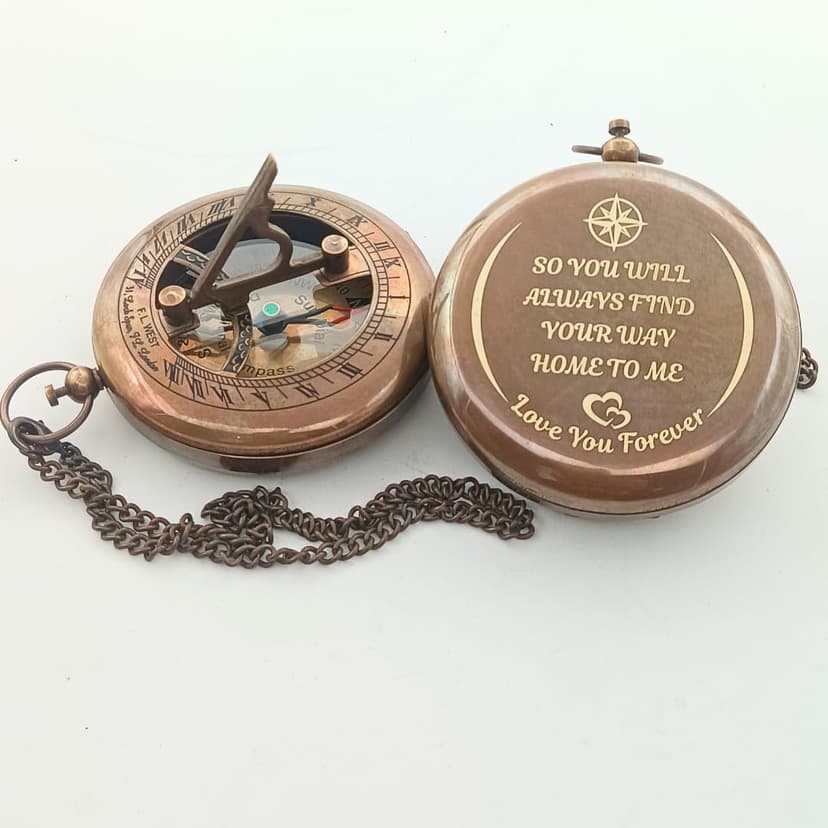 So You Can Always Find Your Way Back to Me - Personalized Sundial Compass - Luxury Gift - Anniversary Sundial Compass - Brass Compass Personalised Gifts for Men with Engraved Message, 3 inch