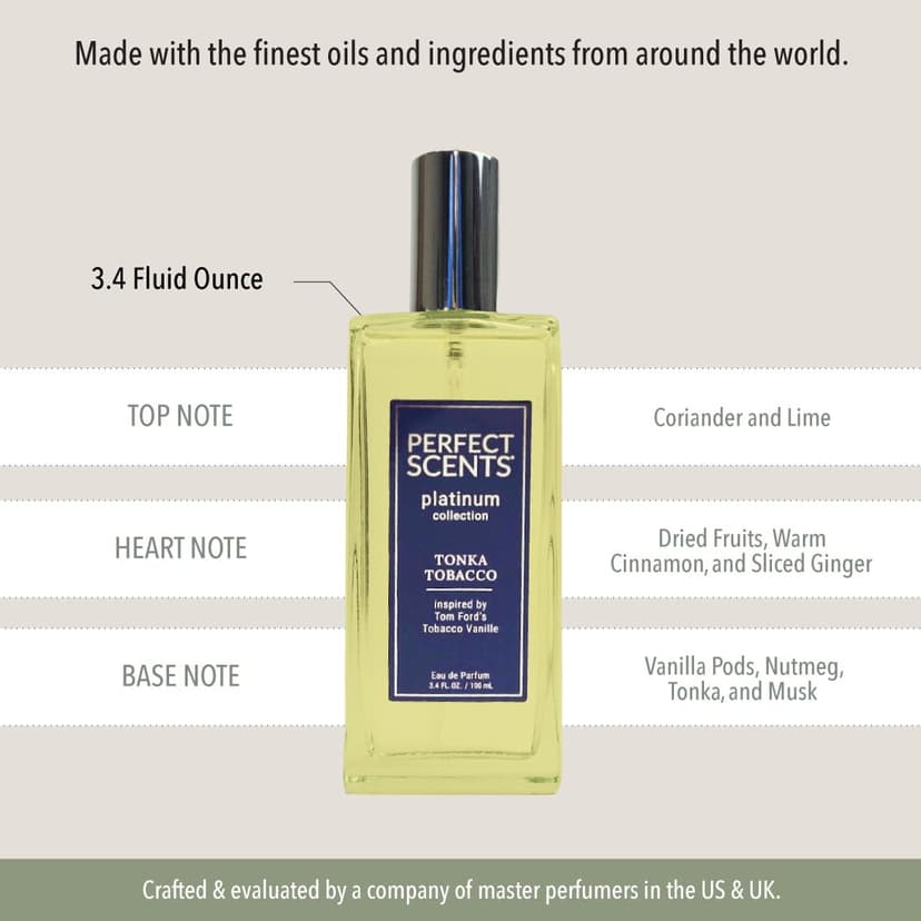 Perfect Scents Fragrances | Inspired by Tom Ford’s Tobacco Vanille | Platinum Collection | Tonka Tobacco | Unisex Eau de Parfum | Paraben & Phthalate Free | Never Tested on Animals | 3.4 Fl Oz