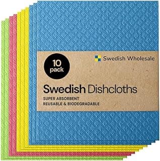 Swedish Wholesale Dishcloths, Cellulose Sponge Cloths – Bulk 10 Pack of Eco-Friendly, No Odor, Reusable Cleaning Cloths for Kitchen – Absorbent Dish Cloth Hand Towel – Assorted