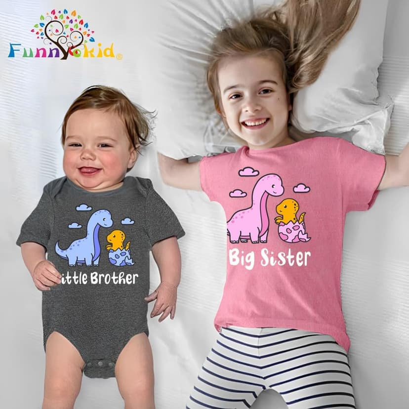 Funnycokid Big Sister Little Brother Matching Outfits Toddler Girl Shirt Newborn Boys Clothes