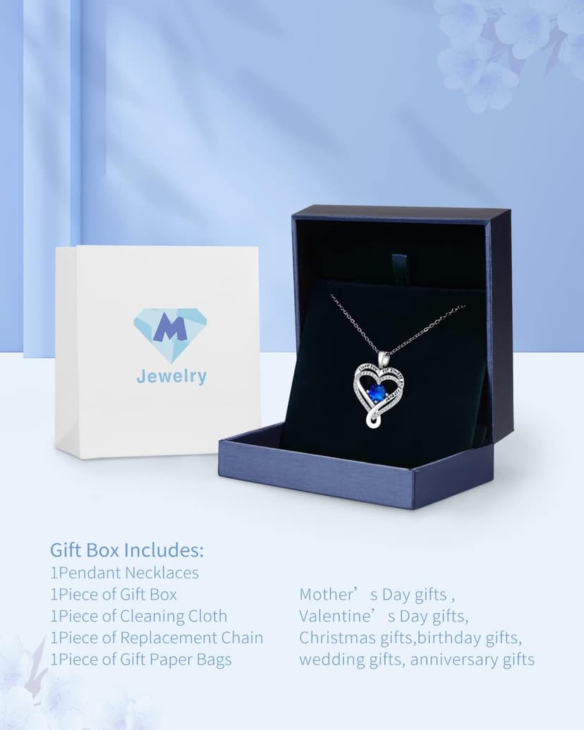 Jewelry for Women Wife Infinity Heart Birthstone I Love You Necklace S925 Anniversary Women Necklaces for Her Wife Birthday Gift Ideas, Birthday Present for Girlfriend Mom Daughter Sterling Silver