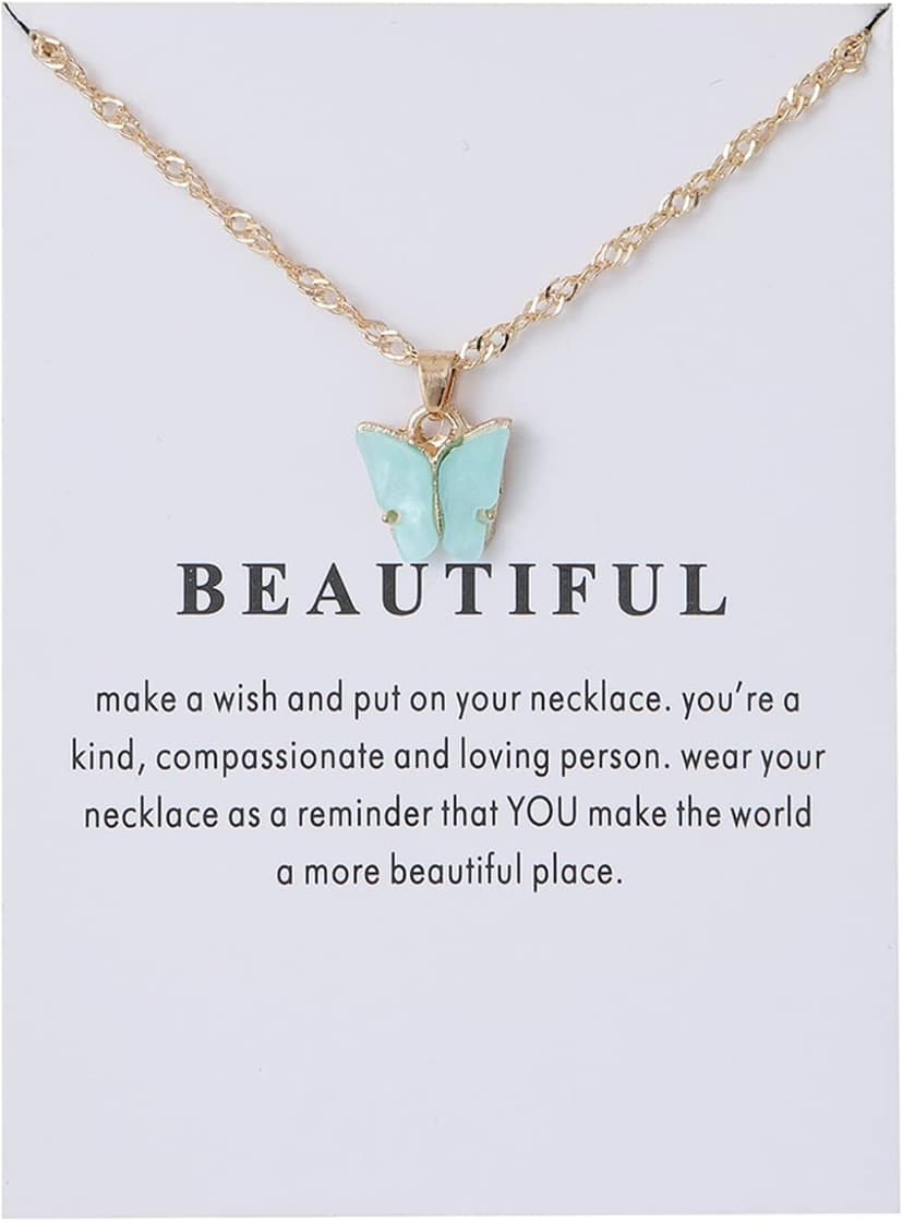 Rrdaily 9 Pcs Dainty Colorful Butterfly Pendant Necklace Set for Women,Bohemian Acrylic Butterfly Chain Necklace Cute Jewelry Gift