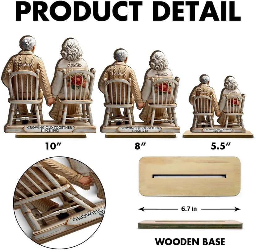 CHILLEVER Custom Growing Old Together Standing Wooden Plaque, Personalized Christmas Gift For Couples, Heartfelt Gifts For Him, Gift For Parents, Grandparents Gifts Design 5