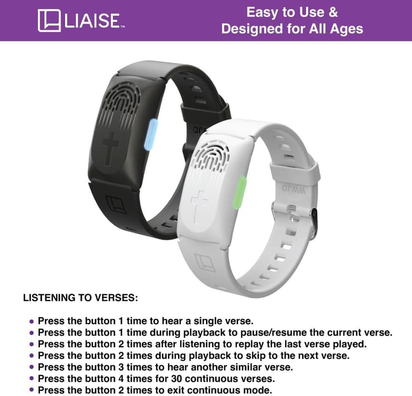 LIAISE Wearable Audio Wrist Band, WWJD Bracelet and Audio Bible, 300+ Verses from NIV, Jesus Bracelet Speaker, Christian Wristband, Christian Gifts for Men, Christian Gifts for Woman (White)