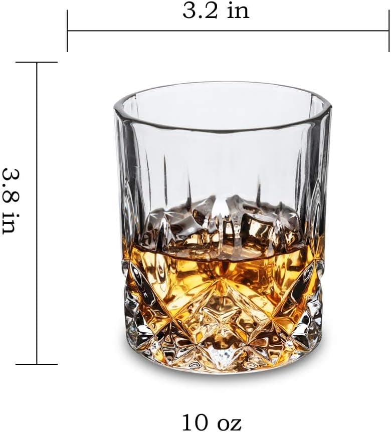KANARS Old Fashioned Whiskey Glasses with Luxury Box - 10 Oz Rocks Barware For Scotch, Bourbon, Liquor and Cocktail Drinks - Set of 4 - Men Gift