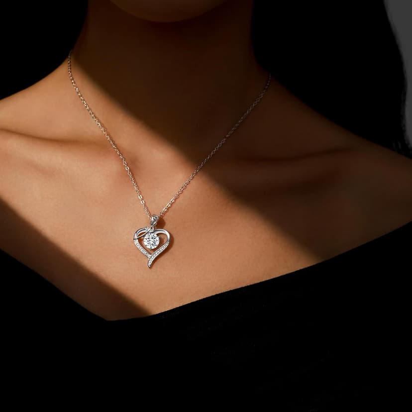 Rose Heart Pendant Necklace for Wife Moissanite Lab-Created Gem Jewelry for Women I Love You Wedding Anniversary Birthday Christmas Valentines Engagements Mothers Day for Her Girlfriend Mom Daughter