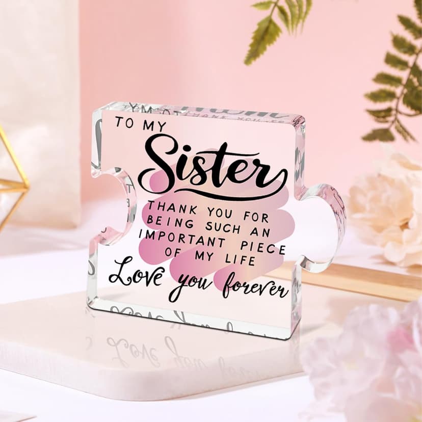 Sister Birthday Gifts, Big Sisters Gift Ideas from Sister, Unique Acrylic Puzzle Plaque Sister Gift Baskets Stuffers for Women Easter Birthdays Wedding