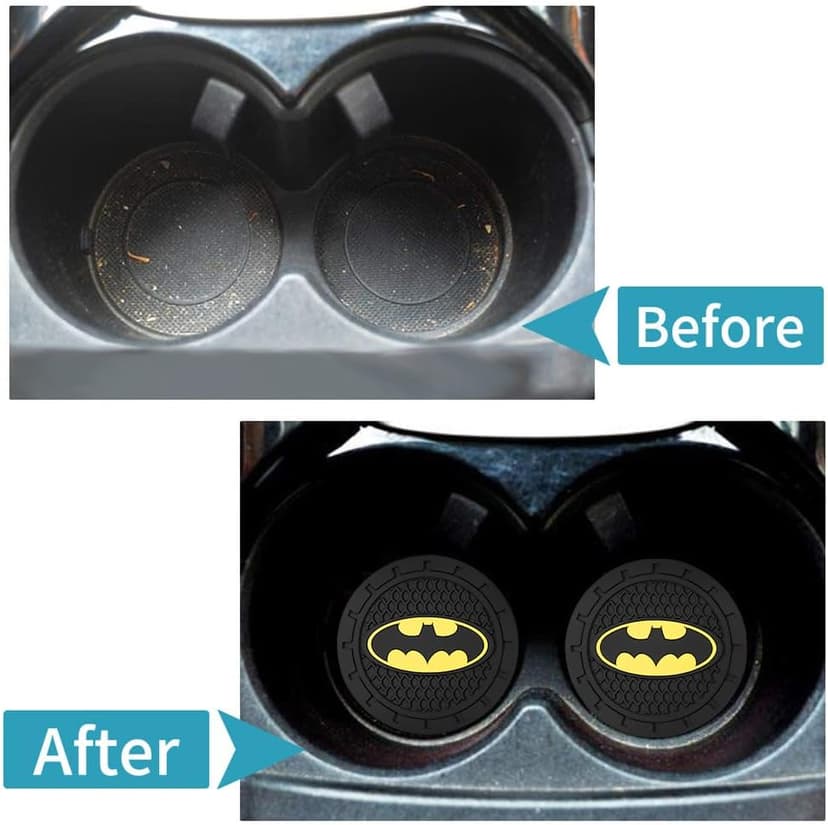 Bat Man 2Pcs Car Cup Holder Coasters for Marvel Fans, The Bat Man Car Coasters for Car Cup Holder Insert,Silicone Non-Slip Car Cup Mat, 2.75 Inch