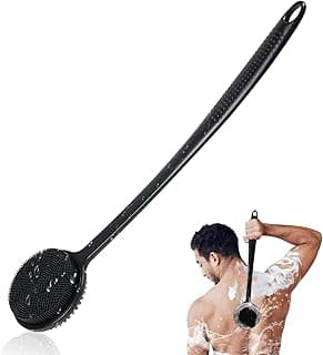 VWMYQ VWMYQ Silicone Back Scrubber for Shower, 17in Lengthen Long Handle Body Brush, Double Sided Shower Brush for Shower Exfoliating and Massage Can Produce Rich Foam, Long Handle Back Scrubber for Men