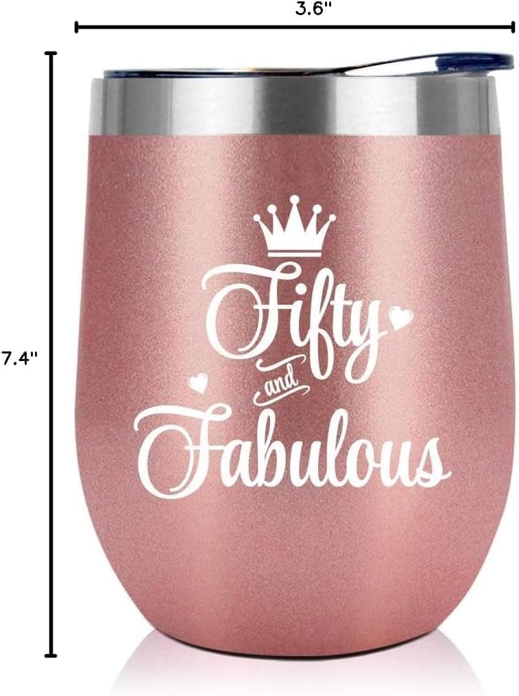 NewEleven 50th Birthday Gifts For Women, Her - 1975 50th Birthday Decorations - Gift For Women Turning 50-50 Year Old Gifts For Her, Mom, Wife, Friends - 12 Oz Wine Tumbler