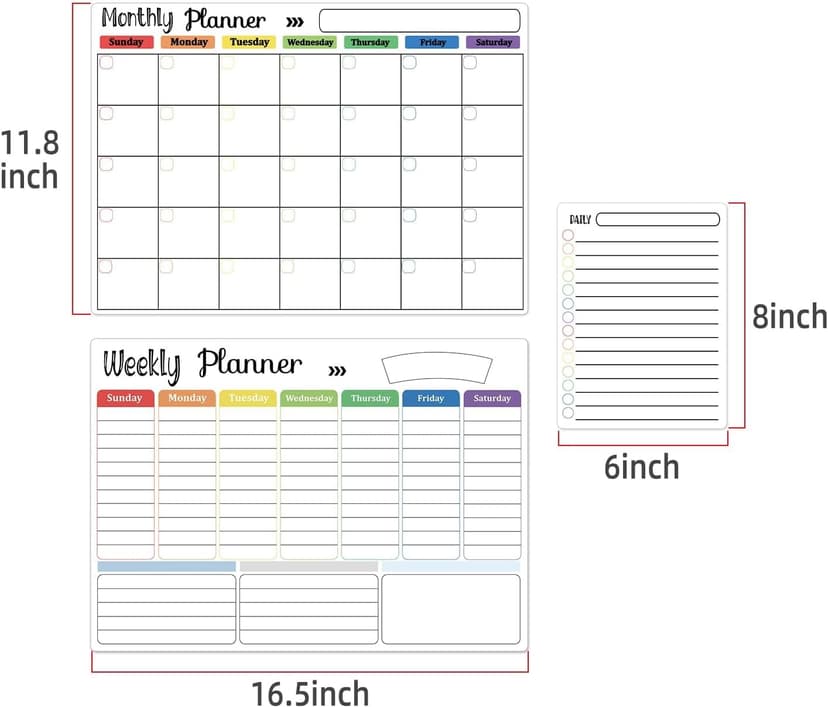 Hivillexun Magnetic Dry Erase Calendar Whiteboard Set (3-Pack) for Fridge, Wall, and Refrigerator Organization – Monthly, Weekly, and Daily Planners with 8 Markers and Eraser
