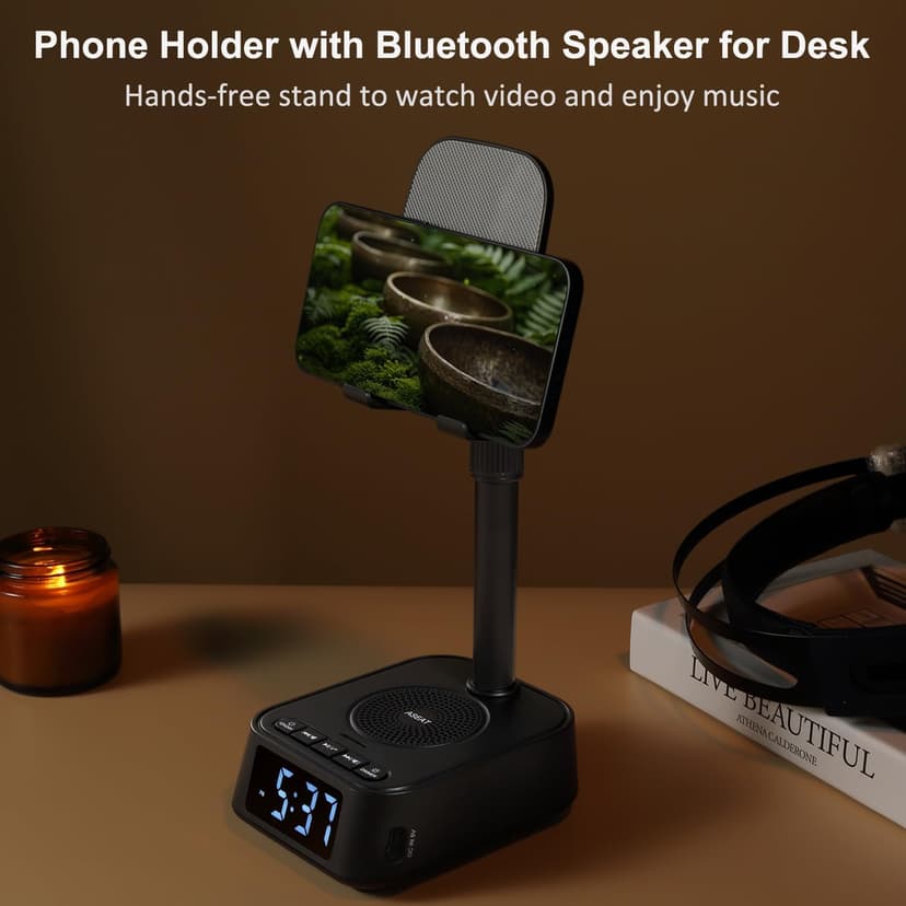 Gifts for Men Women, Adjustable Phone Stand Bluetooth Speaker, Birthday Gifts Him Husband, Phone Holder for Kitchen Desk Bedroom, Cool Tech Gadget for Dad Mom Boyfriend, Christmas Ideal