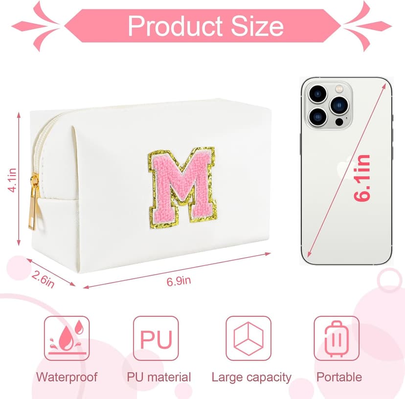 Personalized Initial Makeup Bag - Trendy Stuff for Teen Girls & Friends - Cute Graduation Gifts for Teenage Women & Bridesmaids (M)