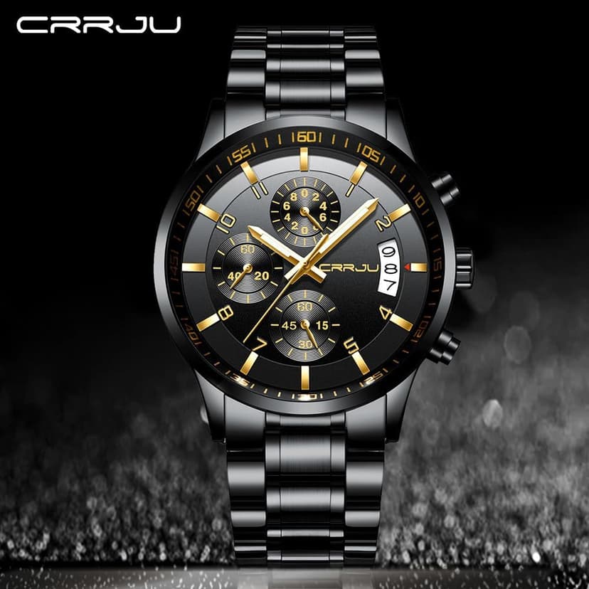 CRRJU Men's Fashion Stainless Steel Watches Date Waterproof Chronograph Wristwatches,Stainsteel Steel Band Waterproof Watch