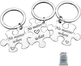 Vadaka Best Friend Keychain Set No Matter Where What When Puzzle Keychain Set of 3 Long Distance Relationship Gift Friendship Gifts for Couple Sister Teens Birthday Christmas Gift