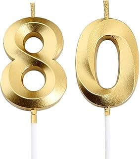 80th Birthday Candles,Gold Number 80 Cake Topper for Birthday Decorations Party Decoration