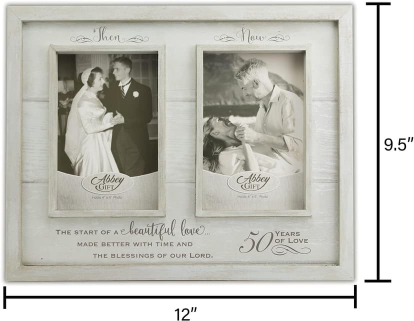 Then & Now 50th Anniversary Photo Frame, Wedding, Engagement, & Vow Renewal Couples Gift, Wooden Picture Frames with Sentimental Quote, 12-Inch x 9.5-Inch, Rustic Woodgrain, by Abbey & CA Gift