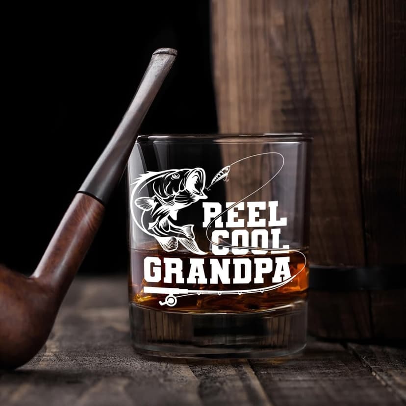 Cool Fishing Gifts for Grandpa,Man,Father in-law,Brother-in-law,Reel Cool Grandpa Whiskey Glass,Christmas,Thanksgiving,Birthday,Fathers Day Grandfarther Gift,Fisherman Gifts for Friends-wh23
