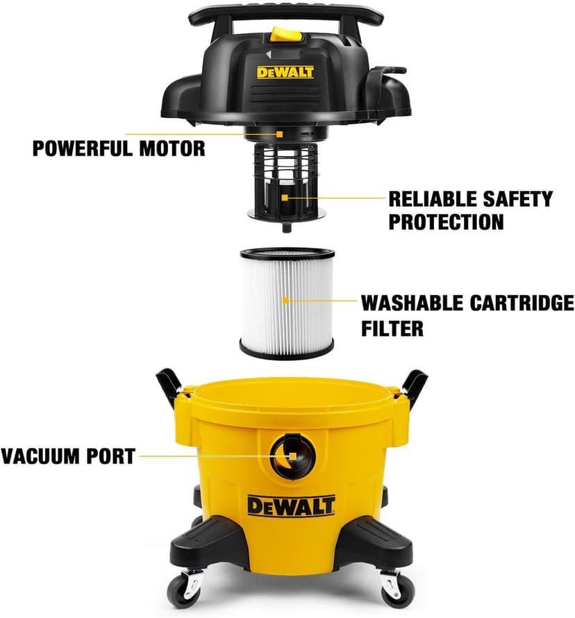 DEWALT DXV06PZ 4 Peak HP Shop Vacuums Wet/Dry, 6 Gallon Poly Wet/Dry Vac, Heavy-Duty Shop Vacuum with Blower Function Yellow+Black