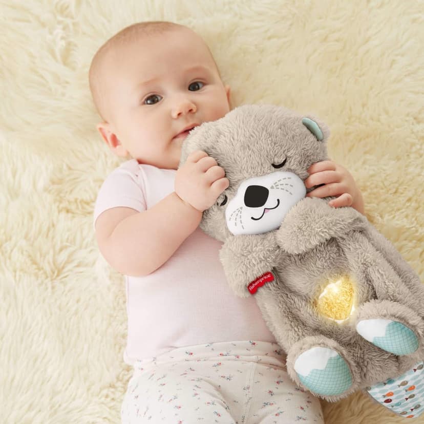 Fisher-Price Baby Toy Soothe 'n Snuggle Otter Portable Plush Sound Machine with Music Lights & Breathing Motion for Newborns 0+ Months