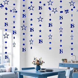 Blue 18th Birthday Garland Blue 18 Circle Dot Twinkle Star Streamer Happy Birthday Hanging Bunting Banner Backdrop for Boys Time to Adult 18 Years Old Party Decorations 30 Feet