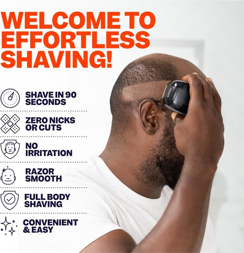 FlexSeries Electric Head & Body Hair Shaver - Mens Cordless Rechargeable Wet/Dry Skull Bald Head Back & Groin Waterproof Razor with Rotary Blades, Clippers, Nose Trimmer, Brush, Massager