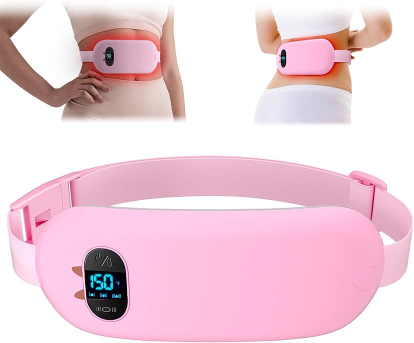 FSA HSA Eligible Portable Heating Pad for Cramps, Upgrade Cordless Electric Period Fast Heating Pad for Back Pain Relief Menstrual Belt 6 Heat 6 Massage Modes Gifts for Women Girls Her Girlfriend Pink