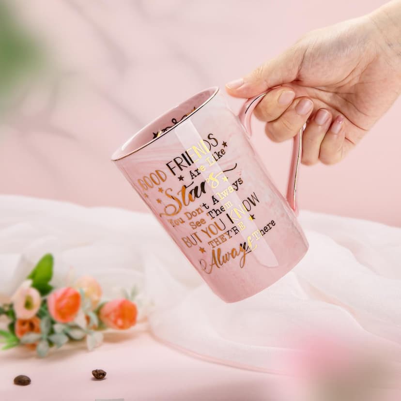 Best Friend Birthday Gifts for Women, Friendship Gifts for Women, Unique Birthday Gift Ideas for Her, Friends Female, Besties, BFF Ceramic Marble Coffee Mug Gift Box Printed Gold 14 oz