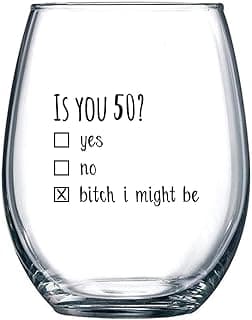 50th Birthday Gifts for Women and Men Wine Glass - Funny Is You 50 Gift Idea for Mom Dad Husband Wife – 50 Year Old Party Supplies Decorations for Him, Her - 15oz
