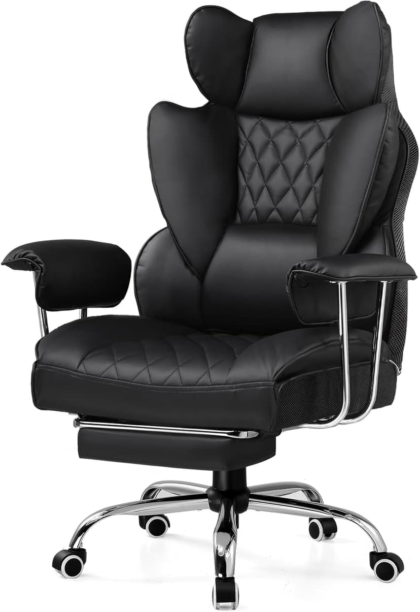 GTRACING Gaming Chair,Office Chair with Pocket Spring Lumbar Support, Ergonomic Comfortable Wide Office Desk Computer Chair with Outward Fixed Soft Armrests and Footrest (PU Leather, Black)