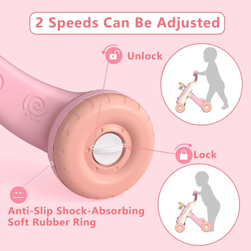 QDRAGON 3 in 1 Baby Walker and Activity Center for Girl, Learning to Walk, Sit to Stand, Early Educational Push Toys with Music Panel for Infant Toddler 12+ Months Pink