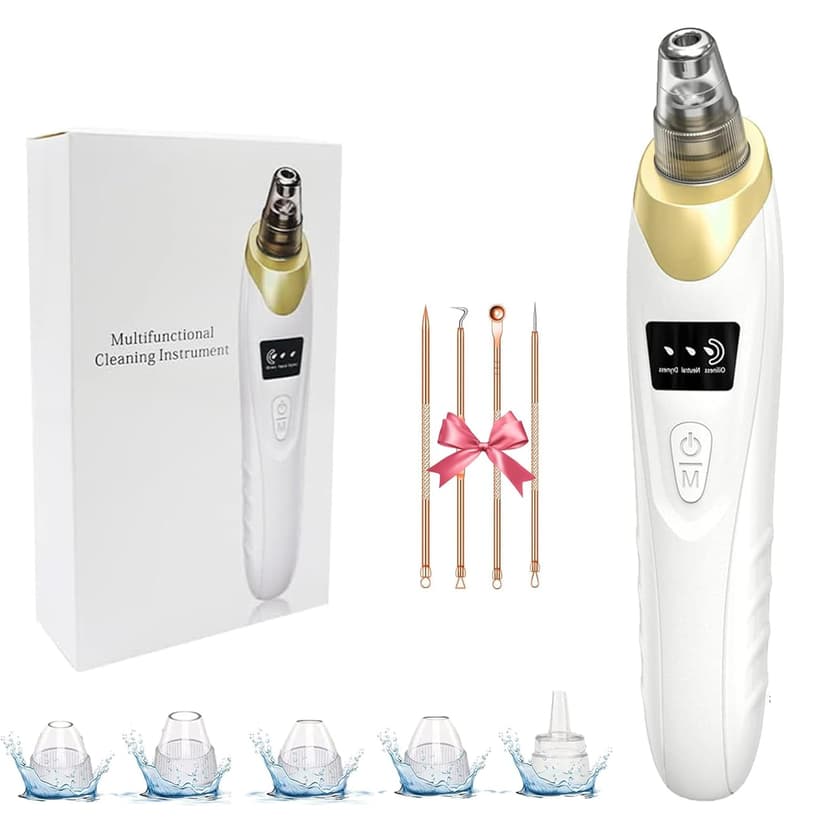 2026 Pore Vacuum, USB Rechargeable Blackhead Remover Vacuum,3 Levels Adjustable Pore Vacuum Blackhead Remover, with 5 Suction Power,6 Probes,Face Vacuum Pore Cleanser for Women & Men-Gold
