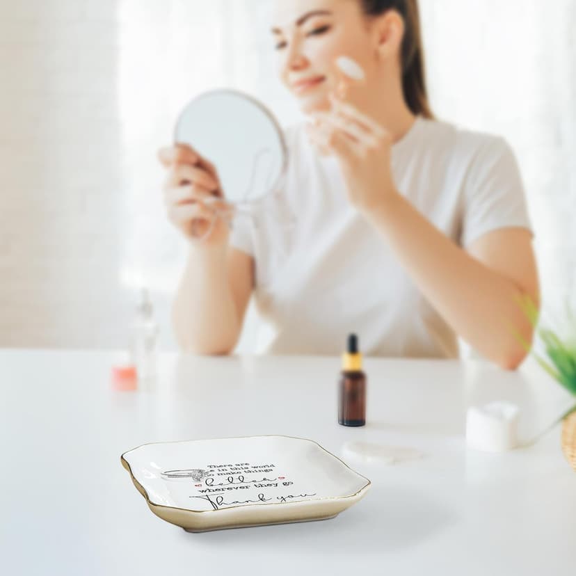 OASSIE Thank You Gifts for Women - 4"x4" Ceramic Jewelry Dish Tray - Birthday Appreciation Inspirational Gifts for Women Coworker Teacher Friends Employee