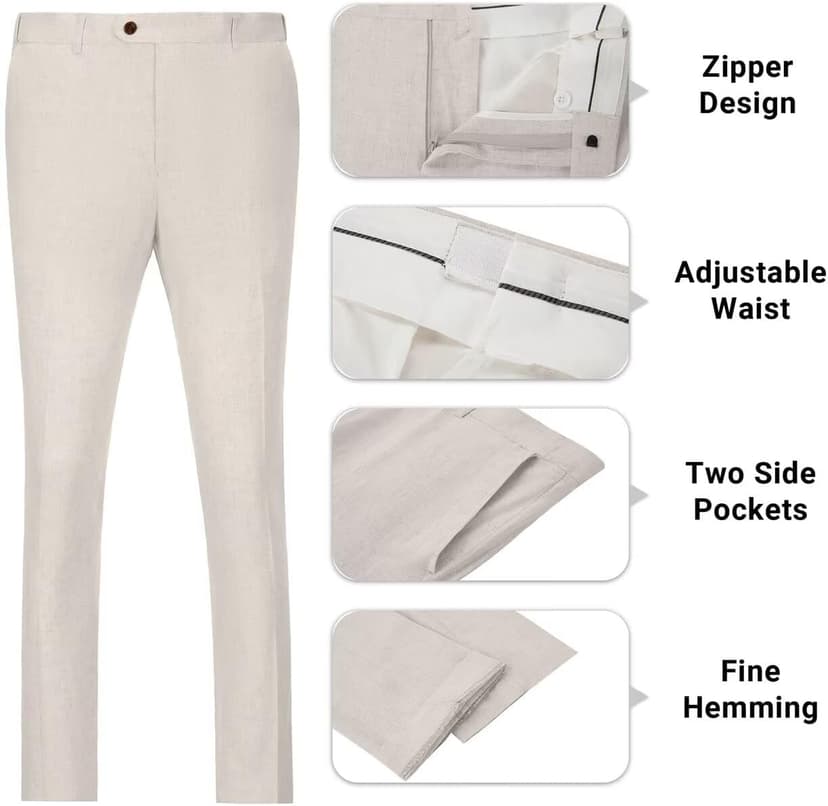 Retro Linen Mens Suit 3 Pieces Light Weight Casual Linen Summer Slim Fit Suits Tuxedo Jacket Blazer Vest Pant for Men