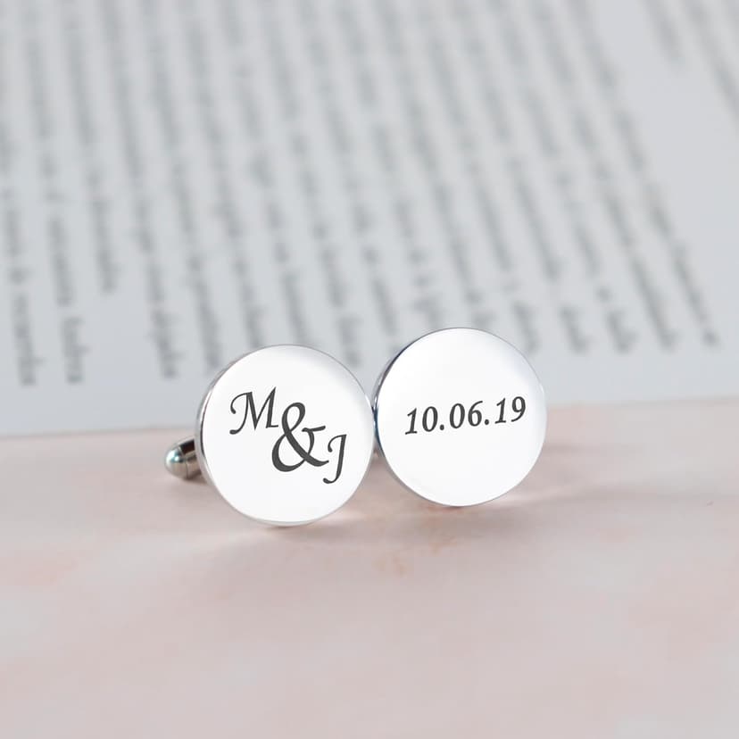 Custom engraved cufflinks for men, personalized wedding gift for groom, father of the bride & groom dad, best men, customized gold & silver cufflinks with dates, quotes or couples initials from bride