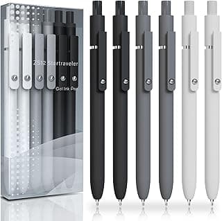 Gel Pens, 6 Pcs 0.5mm Fine Point Black Ink Pen With Smooth Writing, Office Desk Accessories, School Supplies Gifts for Men Women, Quick Dry Pens Ballpoint For Journaling, Black/Gray/White