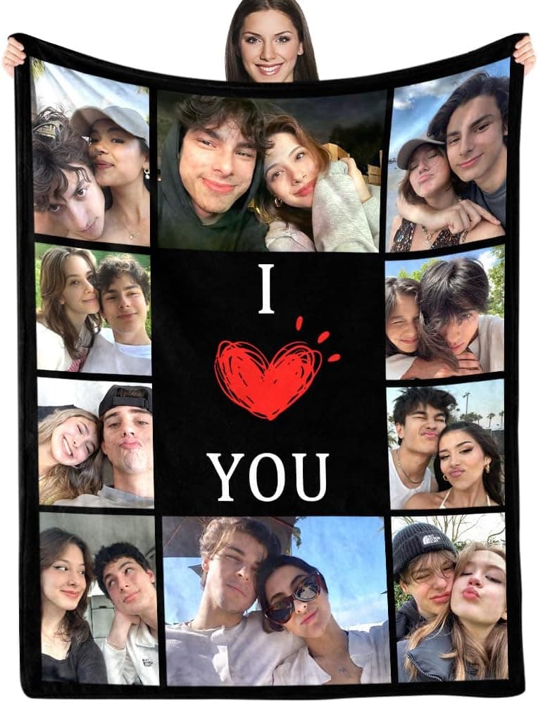 Custom Blanket with Picture Text Customized Fleece Photo Blanket for Couples Gifts Personalized Blankets and Throws Christmas Birthday Gifts for Boyfriend Girlfriend