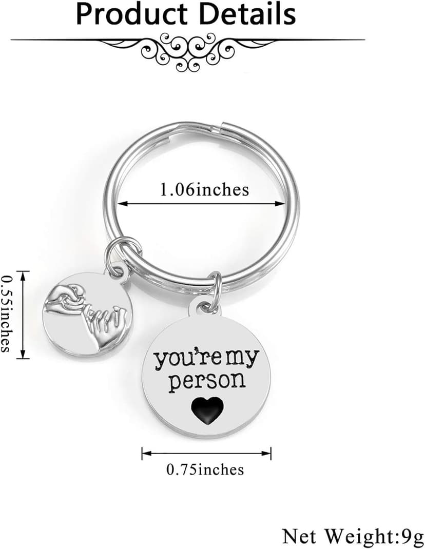 Jovivi 2pcs You Are My Person Pinky Promise Charm Pendant Keychain Jewelry Set - Valentines Day Best Friend Gift