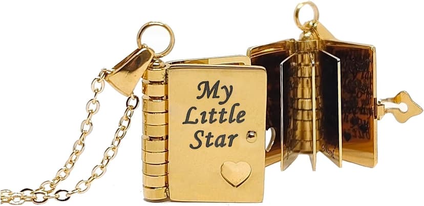 RANKEEF My Little Star Book Necklace - My Incredible Daughter Book Necklace Daughter Gifts from Dad Mom Mother Adjustable Silver 18k Gold Jewelry Openable with 6 Pages Gifts of Love
