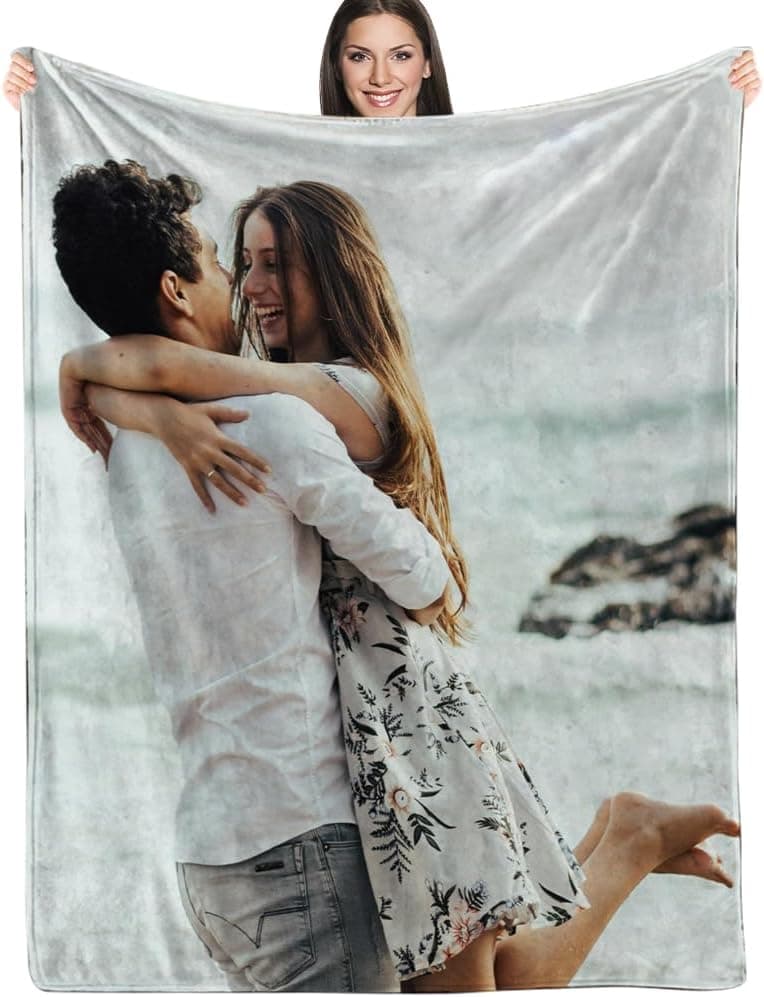 Custom Blanket with Picture Text Customized Fleece Photo Blanket for Couples Gifts Personalized Blankets and Throws Christmas Birthday Gifts for Boyfriend Girlfriend