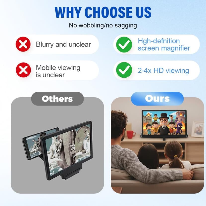 Mobile Phone Magnifier Screen, 2026 New 3D HD Magnifying Projector Screen Enlarger for Movies, Videos and Gaming, Portable 3D Magnifying Screen for Elderly (Black, 10 Inch)