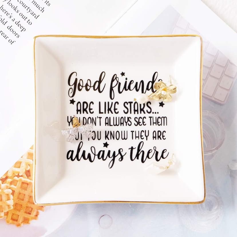 PUDDING CABIN Birthday Gifts for Friends Female Ring Trinket Dish - “Good Friends Are Like Stars You Don't Always See Them But You Know They Are Always There” Friendship Gifts for Women Friends