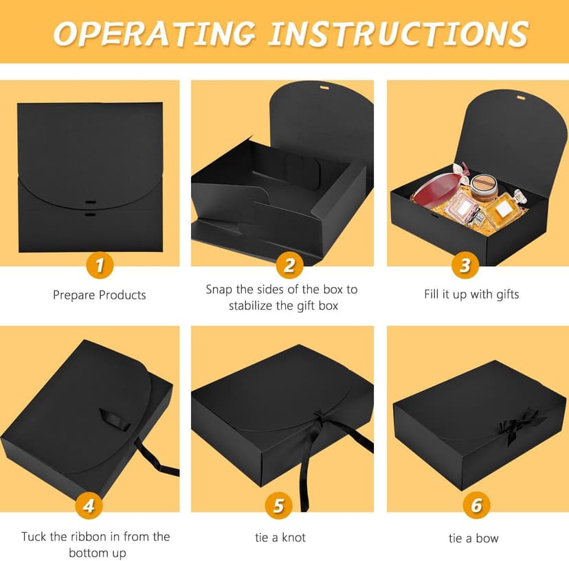 12Pack Black Gift Boxes with Lids, 12×9.8×3.1 Inch Groomsmen Proposal Box, Luxury Black Gift Box with Ribbon for Bridesmaid Box, Graduation, Christmas, Wedding, Birthday, Party