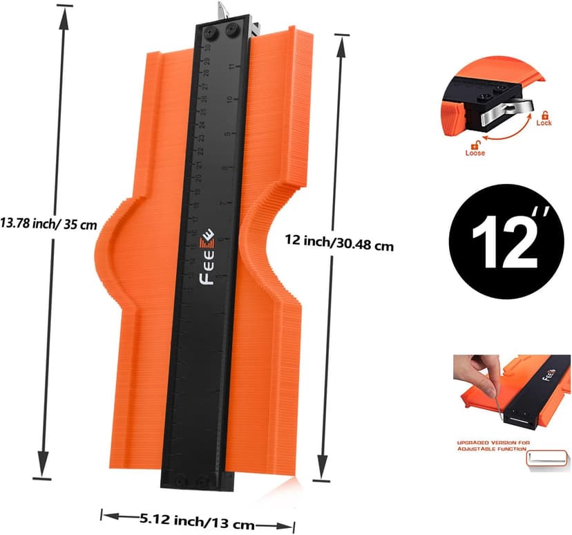 Contour Gauge (12 Inch) with Lock Profile Tool, Christmas Gifts for Men Dad Husband Him Super Contour Duplicator Men Gifts Woodworking Tools Carpenter Tools Construction Outline Angle Measuring Tool