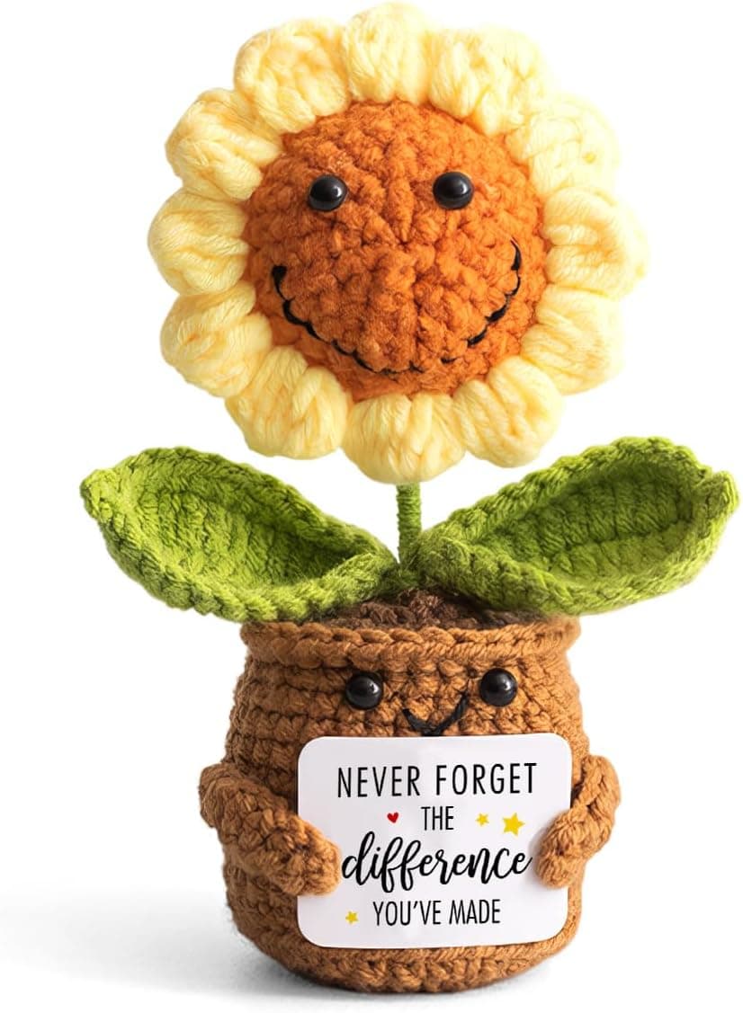 Christmas Thank You Gifts for Women, Nurse, Coworkers, Teacher, Boss, Retirement Farewell Going Away - Emotional Sunflower Support Crochet - Never Forget The Difference You Make Gifts